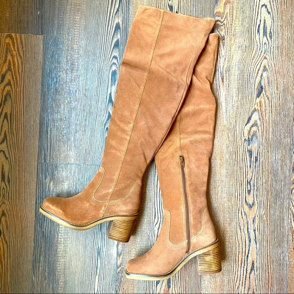 NWT Anthropologie Brown Over Knee Brown Suede Leather Boots Size 6 Seychelles